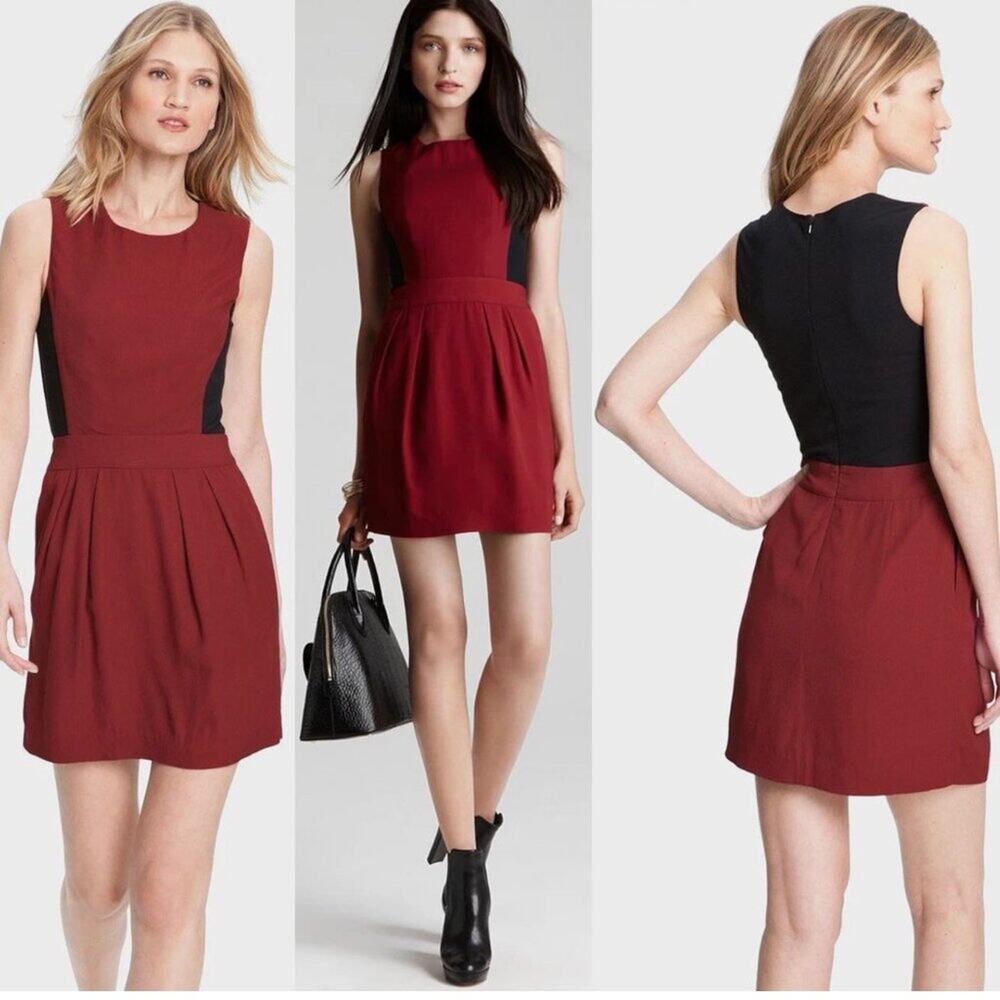 Theory Darua Tailor Colorblock Sheath Dress, Maroon & Black, Size 2, Like New